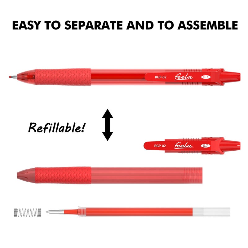 feela 30 Pack Retractable Red Ink Gel Pens Set Medium Point 15 Piece Fine Point Gel Pen with 15 Refills for Smooth Writing - Image 3